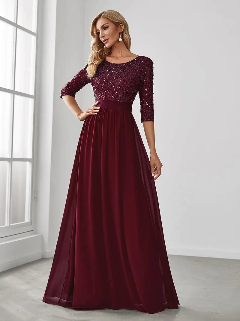 Elegant Evening Dresses Long A-LINE O-Neck Three Quarter SLeeve Lace Gown 2024 Ever Pretty Of Orchid Simple Prom Women Dress