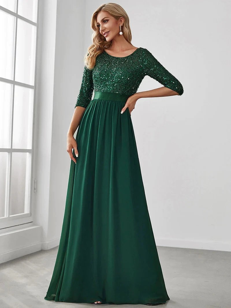 Elegant Evening Dresses Long A-LINE O-Neck Three Quarter SLeeve Lace Gown 2024 Ever Pretty Of Orchid Simple Prom Women Dress