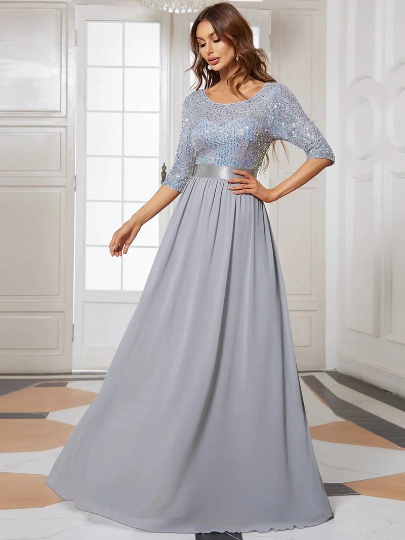 Elegant Evening Dresses Long A-LINE O-Neck Three Quarter SLeeve Lace Gown 2024 Ever Pretty Of Orchid Simple Prom Women Dress