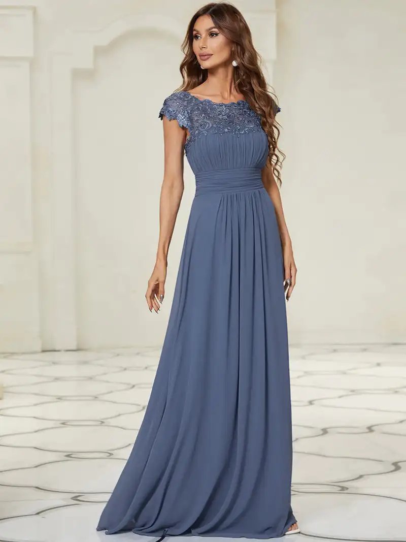 Elegant Evening Dresses lace long A-LINE Sleeveless O-neck 2024 ever pretty of Dusty Navy Simple Bridesmaid dress Women