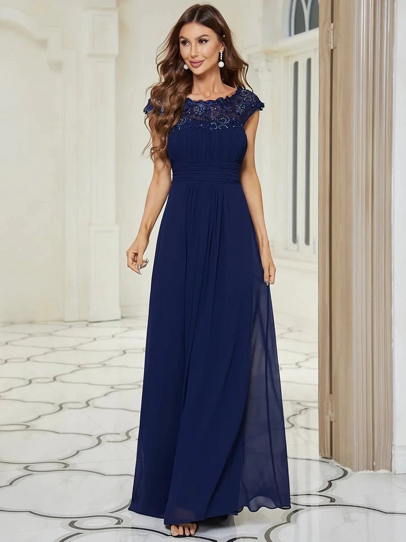 Elegant Evening Dresses lace long A-LINE Sleeveless O-neck 2024 ever pretty of Dusty Navy Simple Bridesmaid dress Women