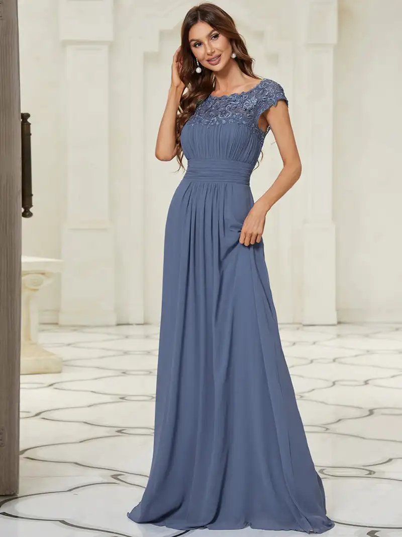 Elegant Evening Dresses lace long A-LINE Sleeveless O-neck 2024 ever pretty of Dusty Navy Simple Bridesmaid dress Women