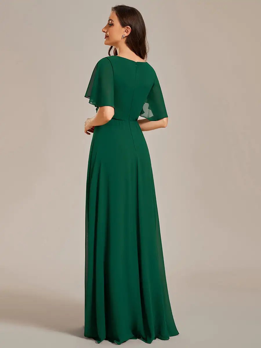 Elegant Evening Dress V Neck Appliques Pleated Floor-Length 2024 Ever Pretty of Lace applique Dark Green Bridesmaid Dress