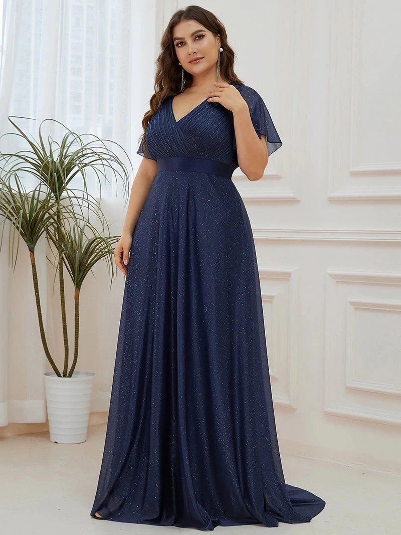 Plus Size Evening Dress Deep V Neck Ruffles Sleeve 2024 Ever Pretty of Shine Chiffon A-Line Burgundy Bridesmaid Dresses