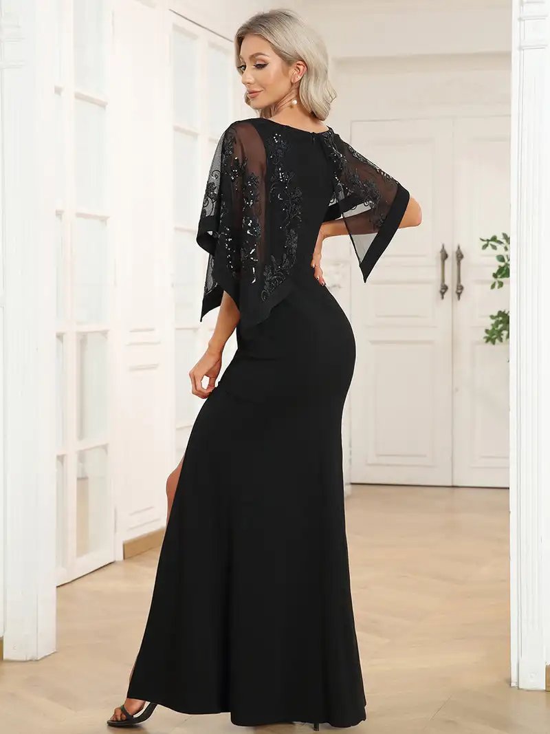 Elegant Evening dresses Round neck Side Split Floor Length 2024 ever pretty of Simple Mother of Black Bridesmaids Dresses