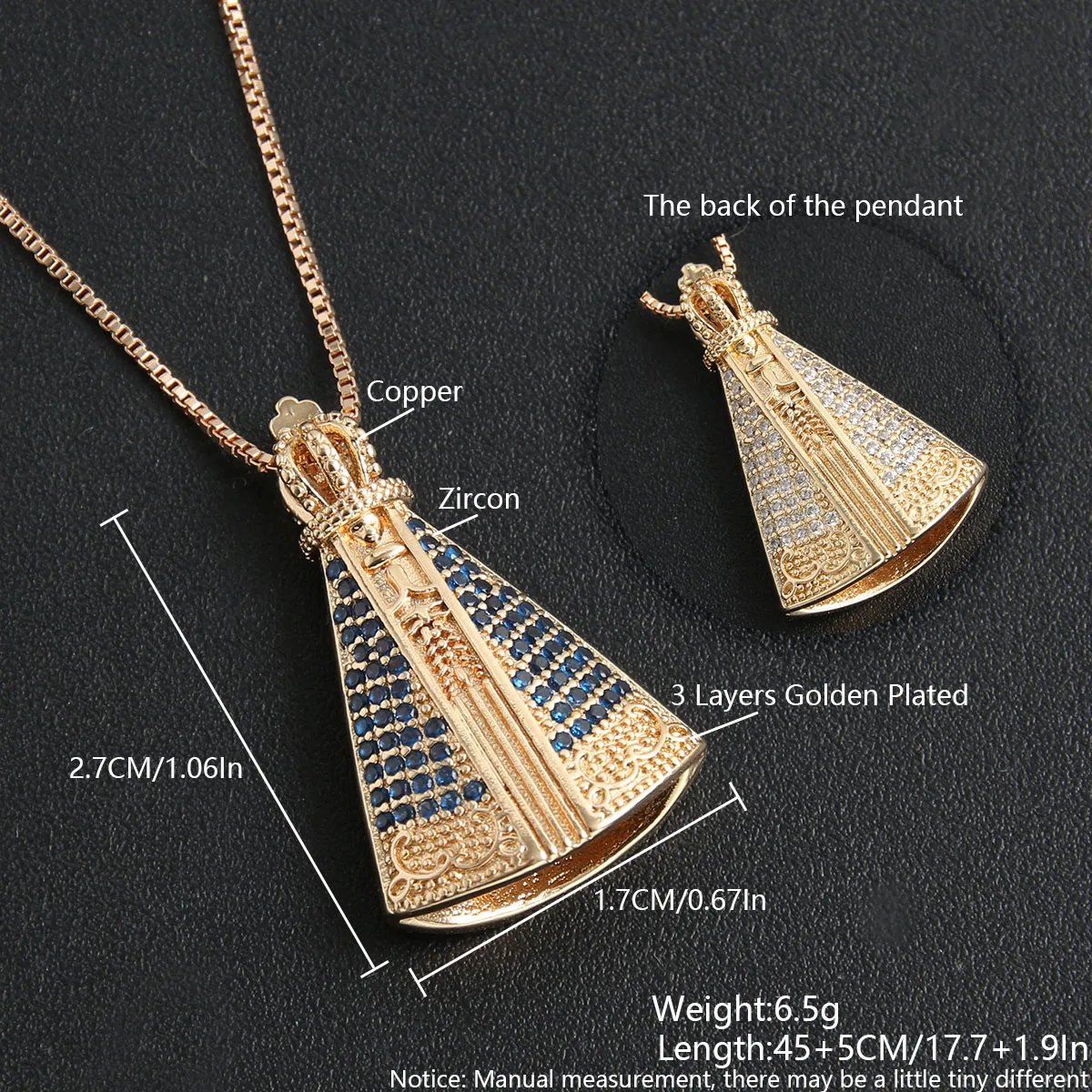 MHS.SUN High Quality Gold Plated Original Double Side Virgin Mary Necklace CZ Zircon Jewelry For Women Men Religious Gift