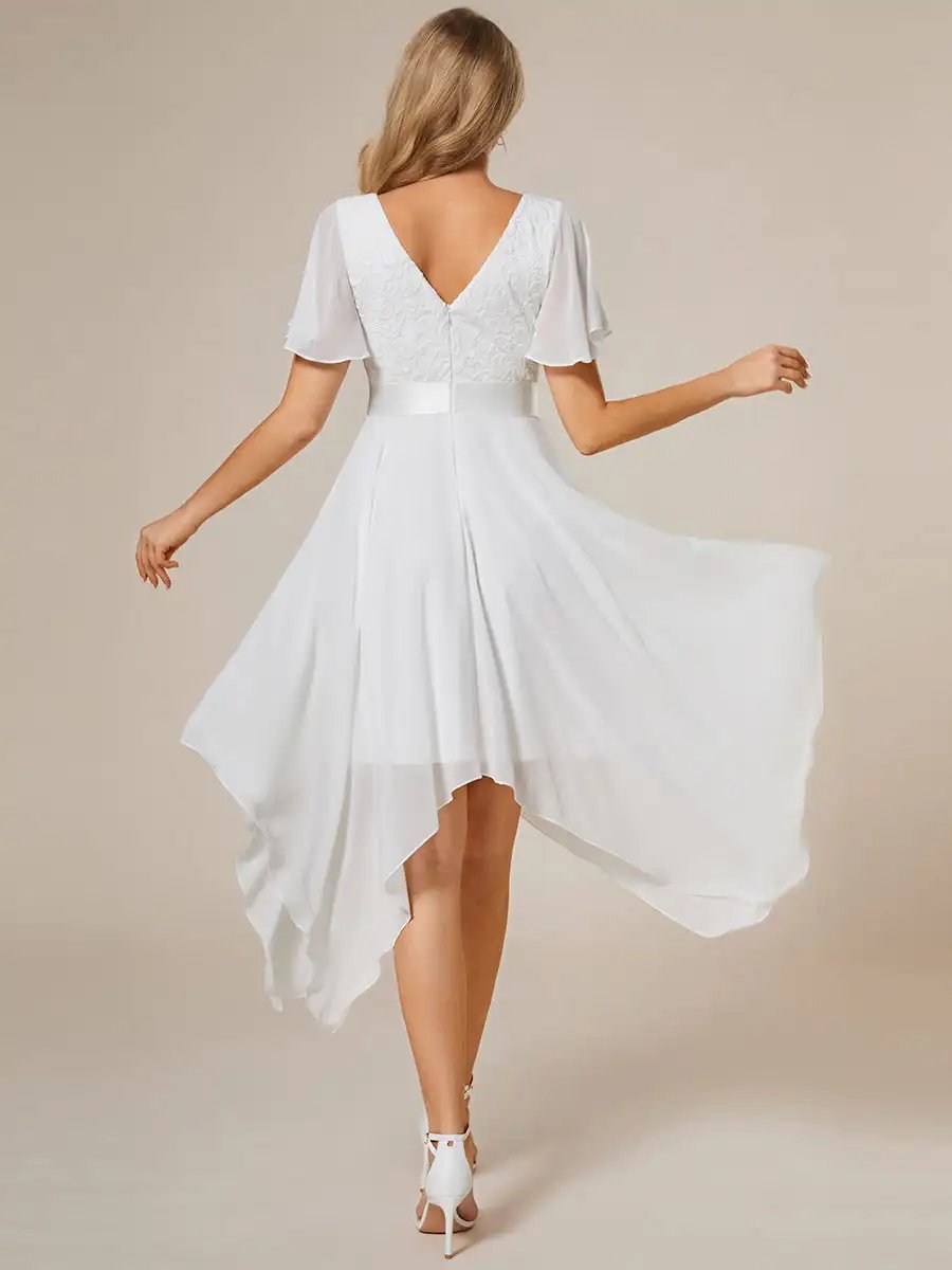 Elegant Evening Dresses Deep V Neck Short Sleeves Back hidden zipper 2024 Ever pretty of A-line White Cocktail party