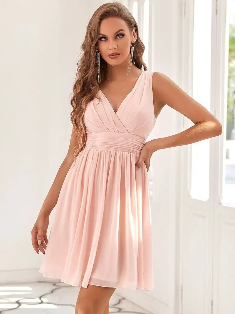 Elegant Evening Dresses Long Deep V Neck Sleeveless A-Line Knee Length Gown 2024 Ever Pretty of  Simple Prom Wome Party Dress